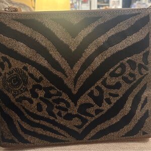 Consuela Black and Metallic Bronze Animal-Print Pouch